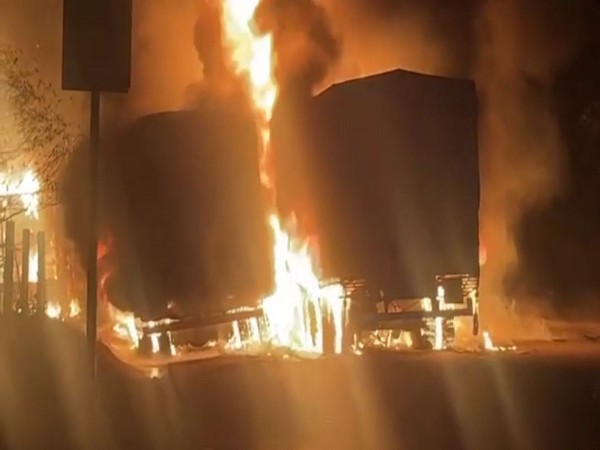 Three vehicles caught fire in Kamrup distrcit of Assam (Photo/ANI)