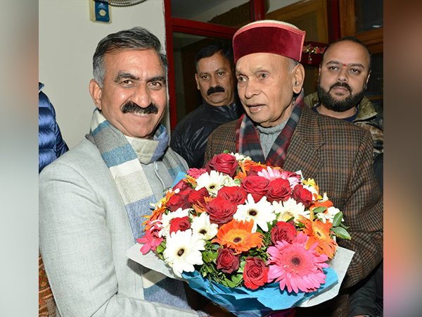 Himachal CM Sukhvinder Singh Sukhu calls on former CM Prem Kumar Dhumal (Photo/ANI)