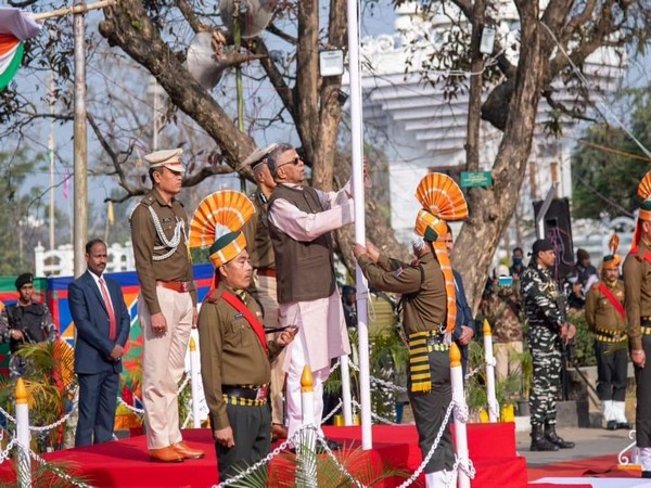 Manipur Governor La Ganesan unfurling the Tricolour at Kangla. (Photo/ANI)