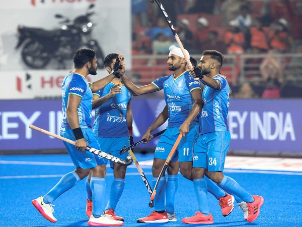 Indian players celebrate a goal against Japan on Thursday. (Photo: Hockey India/ Twitter)