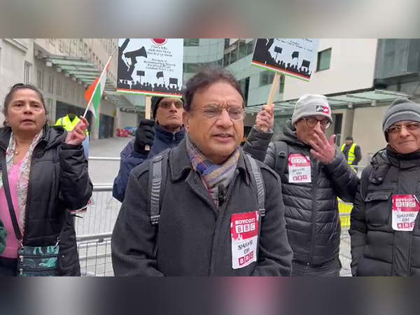 Indian diaspora protesting against BBC documentary on PM Modi at their HQ in Portland Place, London. (ANI)