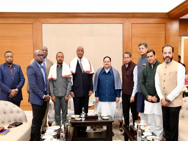 Chama Cha Mapinduzi delegation with BJP chief JP Nadda in Delhi (Photo/ANI)