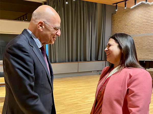 Greek Minister of Foreign Affairs Nikos Dendias, Minister of State for External Affairs Meenakashi Lekhi (Image Credit: Twitter/@M_Lekhi)