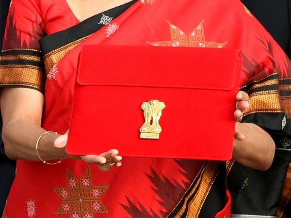 Nirmala Sitharaman shows her tablet ahead of the Budget. (Photo/ANI)