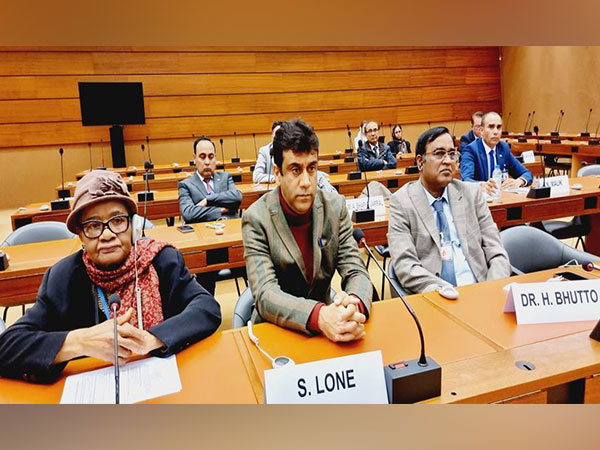 Shuib Lone speaking during Pakistan's Universal Periodic Review at UNHRC in Geneva. (Photo Credit - ANI)