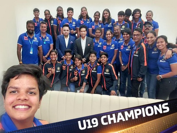 India U19 women's team with Jay Shah and Sachin Tendulkar (Photo: Shafali Verma/ Twitter)
