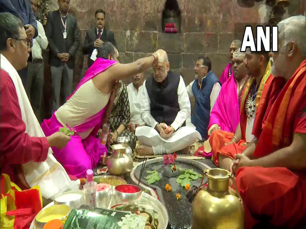 Home Minister Amit Shah at Baba Baidyanath temple in Jharkhand's Deoghar (Photo/ANI)