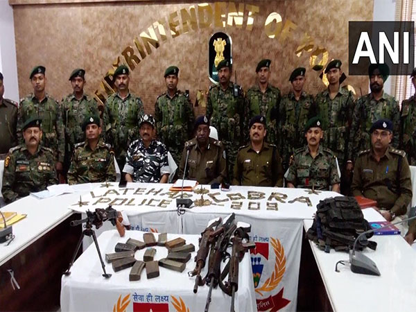 CRPF and Polce held a press conference after nabbing arms and ammunition in Burha Pahar area (Photo/ANI)