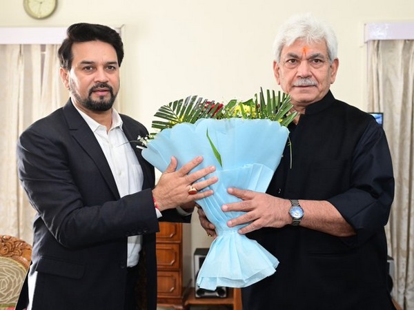Jammu and Kashmir LG Manoj Sinha with Union Minister Anurag Thakur. (Photo/ Twitter: @OfficeOfLGJandK)