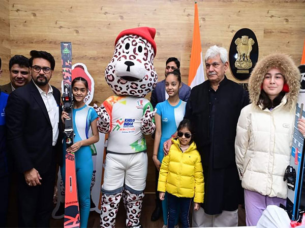 Sports Minister Anurag Thakur with Jammu and Kashmir LG Manoj Sinha launching mascot, theme song and jersey of KIWG (Image: SAI media)
