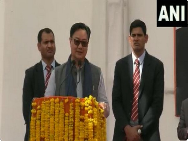 Union Law Minister Kiren Rijiju in Prayagraj (Photo/ANI)