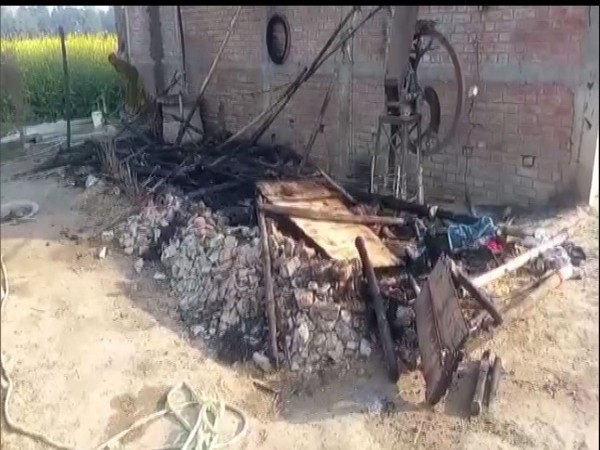 The gutted remains of the village headman's house. (Photo/ANI)