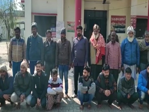 Police with the arrested people of cow slaughter (Photo/ANI)