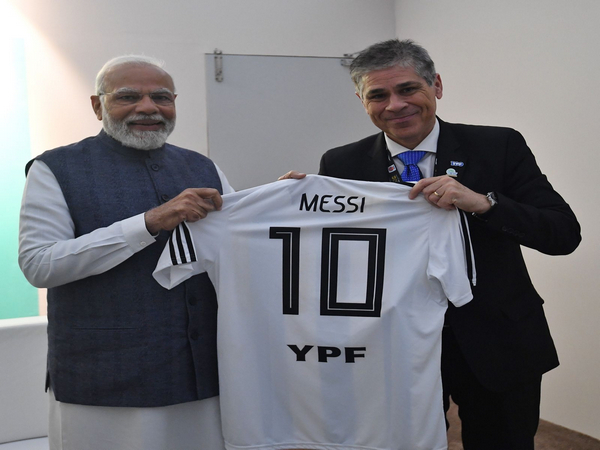 PM Narendra Modi receives Lionel Messi jersey as gift (Photo: ANI)