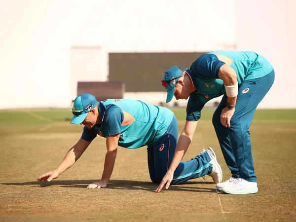 Steve Smith and David Warner having a look of the Nagpur pitch. (Photo- cricket.com.au)