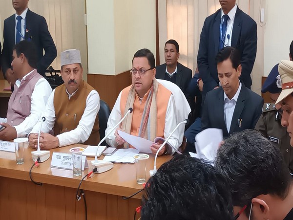 Uttarakhand Chief Minister Pushkar Singh Dhami in a meeting with key officials at Haldwani Circuit house(Photo/ANI)
