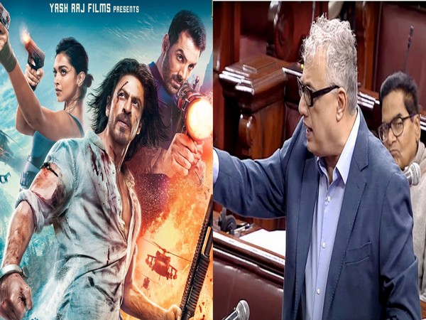 Pathaan poster (Image source: Twitter), Derek O'Brien (ANI Photo/Sansad Tv)