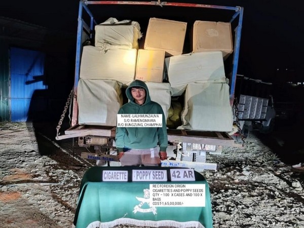 Assam Rifles recovers foreign origin cigarettes and poppy seeds (Photo:ANI)