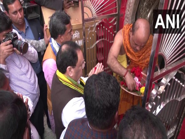 Nadda offering prayers at Mata Tripura Sundari Temple in Udaipur in Tripura (Photo/ANI)