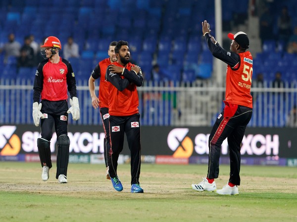 Desert Vipers' bowler Wanindu Hasaranga celebrates after taking wicket (Image: ILT20)