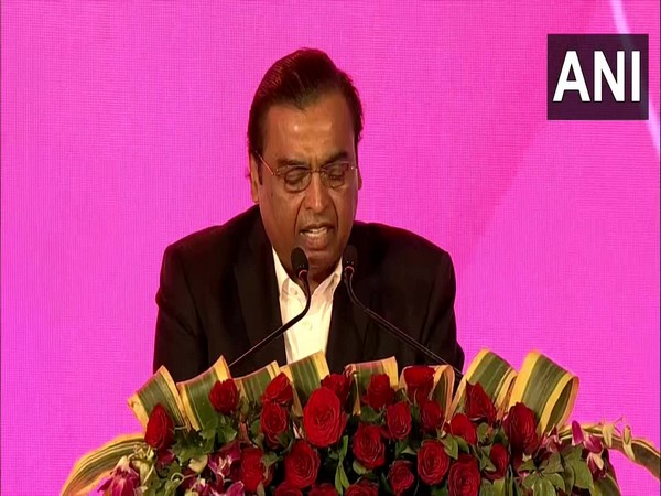 Reliance CMD Mukesh Ambani at UP Global Investors Summit 2023 (Image: ANI