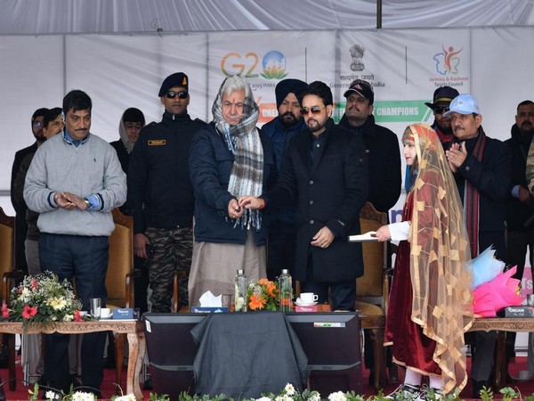 Sports Minister Anurag Thakur and Lt Governor of J&K Manoj Sinha declaring KIWG open in Gulmarg (Image: SAI media)