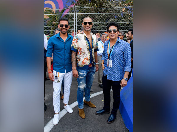 Deepak Chahar (Left), Shikhar Dhawan (Centre) and Sachin Tendulkar (Right) in Hyderabad attending Formula E race (Image: FIA)
