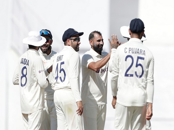 Indian cricket team celebrating after a fall of Australian wicket in Nagpur Test (Image: BCCI Twitter)