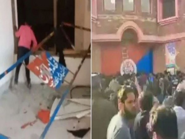 Visuals of mob storming Nankana Sahib police station. (Photo Credit - Twitter)