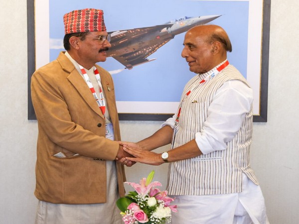Defence Minister Rajnath Singh with Defence Minister of Nepal, Hari Prasad Uprety (Photo/ANI)