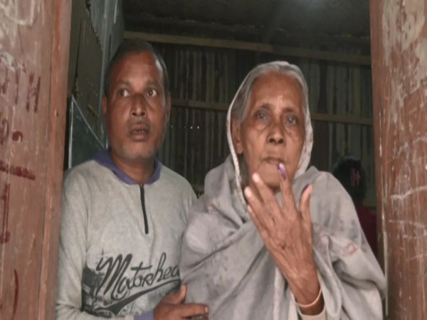 The octogenarian woman after casting her vote at a polling booth in Tripura assembly elections. (Photo/ANI)