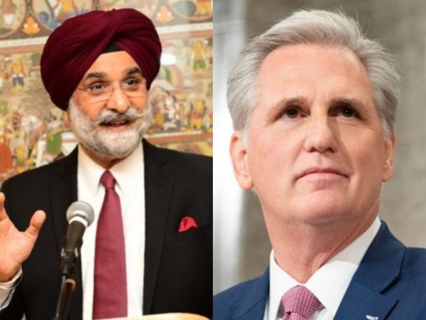 Ambassador of India to the US, Taranjit Singh Sandhu and Speaker of the United States House of Representatives Kevin McCarthy