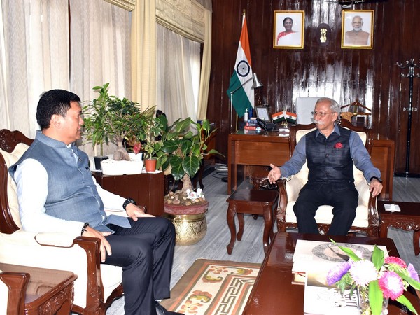 Arunachal Pradesh Chief Minister Pema Khandu calls on Governor Lieutenant General Kaiwalya Trivikram Parnaik (Retd) (Photo/ANI)