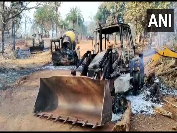 The gutted construction machinery in Chhattisgarh. (Photo/ANI)