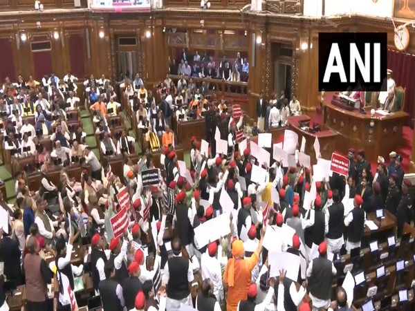 Ruckus inside the UP Assembly on Monday. (Photo:ANI)