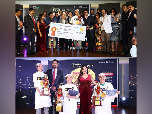 Winner receiving the scholarship cheque from distinguised guest, jury, partners and organizer. Top three winners with Veerendra Bhargava, Editor & Ekkta Bhargeva, Publisher - Better Kitchen