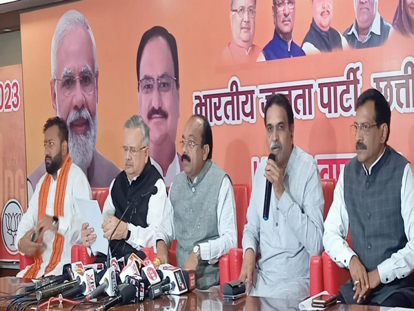 BJP leaders holding press conference in Raipur (Photo/ANI)