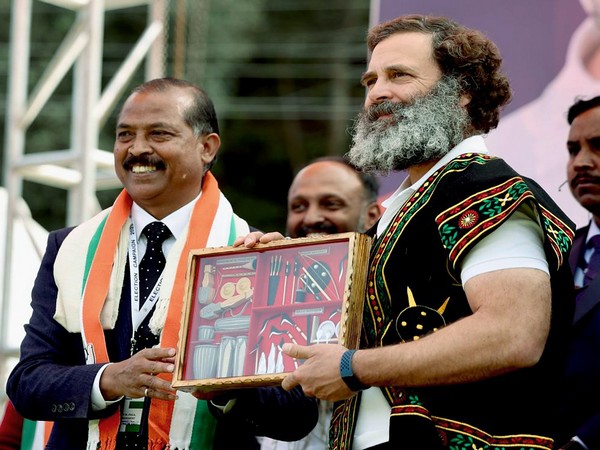 Vincent H Pala with Rahul Gandhi during a public gathering on Wednesday (Photo/ANI)
