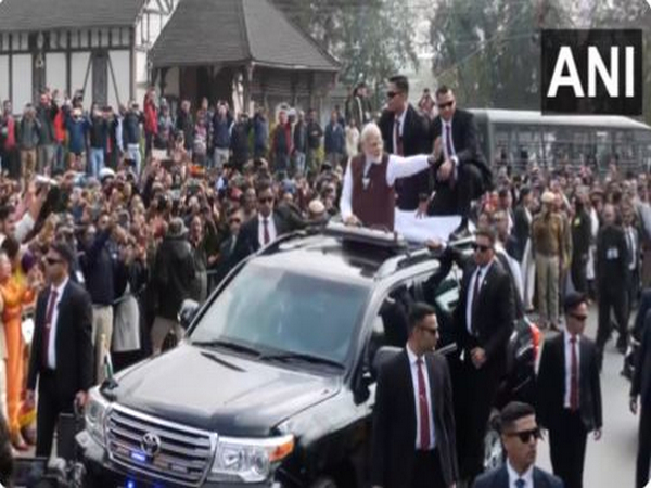 Visuals from Prime Minister Narendra Modi's roadshow in Shillong (Photo/ANI)