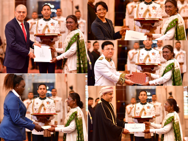 Ambassadors and High Commissioners presented Credentials to The Indian President Droupadi Murmu. (Image Source: Twitter handle of The President of India)