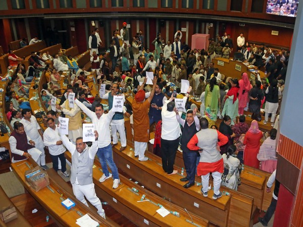 BJP Councillors raise slogans at Delhi MCD House during counting of vote for Standing Committee elections (Photo/ANI)