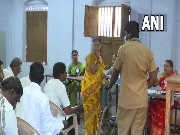 Polling for the Erode Assembly bypoll underway in Tamil Nadu. (Photo/ANI)