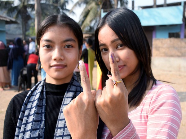 Voters show their ink-marked fingers after casting their votes for the Meghalaya Assembly elections (Photo/ANI)