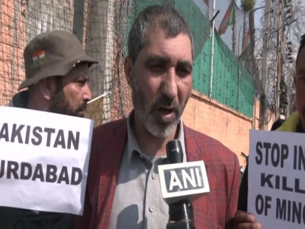 Locals at the protest against killing of Kashmiri Pandit Sanjay Sharma. (Photo/ANI)