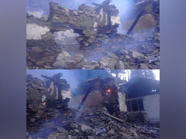 Visuals of the the house that caught fire in Shimla. (ANI Photo)