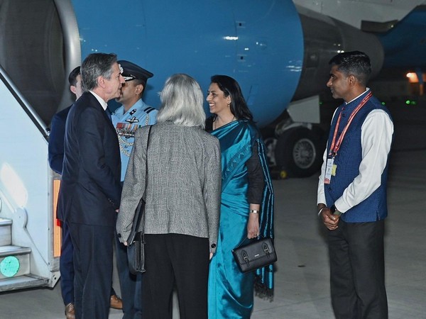 S Secretary of State Antony Blinken arrives in New Delhi to participate in G20 Foreign Ministers' Meeting. (Photo/ANI)