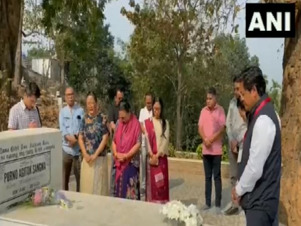 Meghalaya CM Conard Sangma at his father's grave in Tura (Photo/ANI)