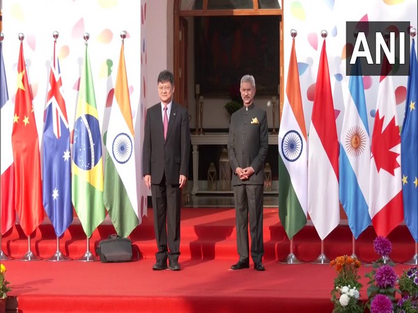 EAM S Jaishankar with China's Foreign Minister Qin Gang at the G20 Foreign Ministers' Meeting. (ANI)