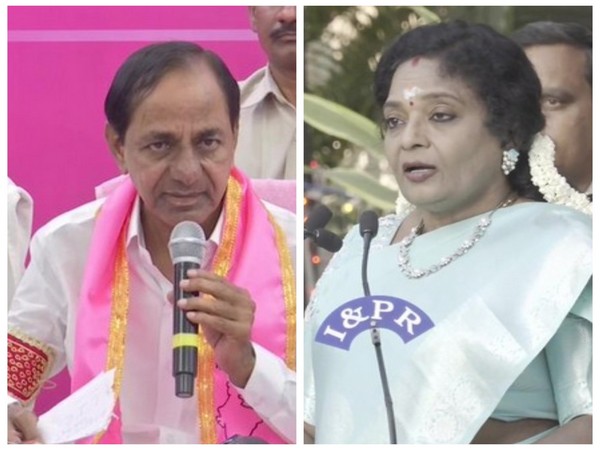 (From Left) Telangana CM KCR and Telangana Governor Tamilisai Soundararajan (File Photo/ANI)