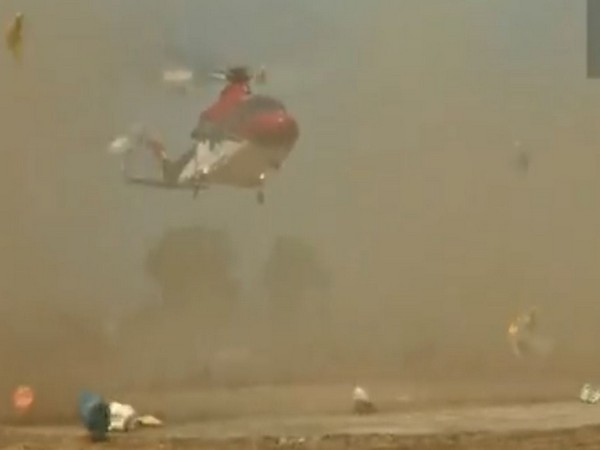Visual of the helicopter in Kalaburgi (Photo: ANI)